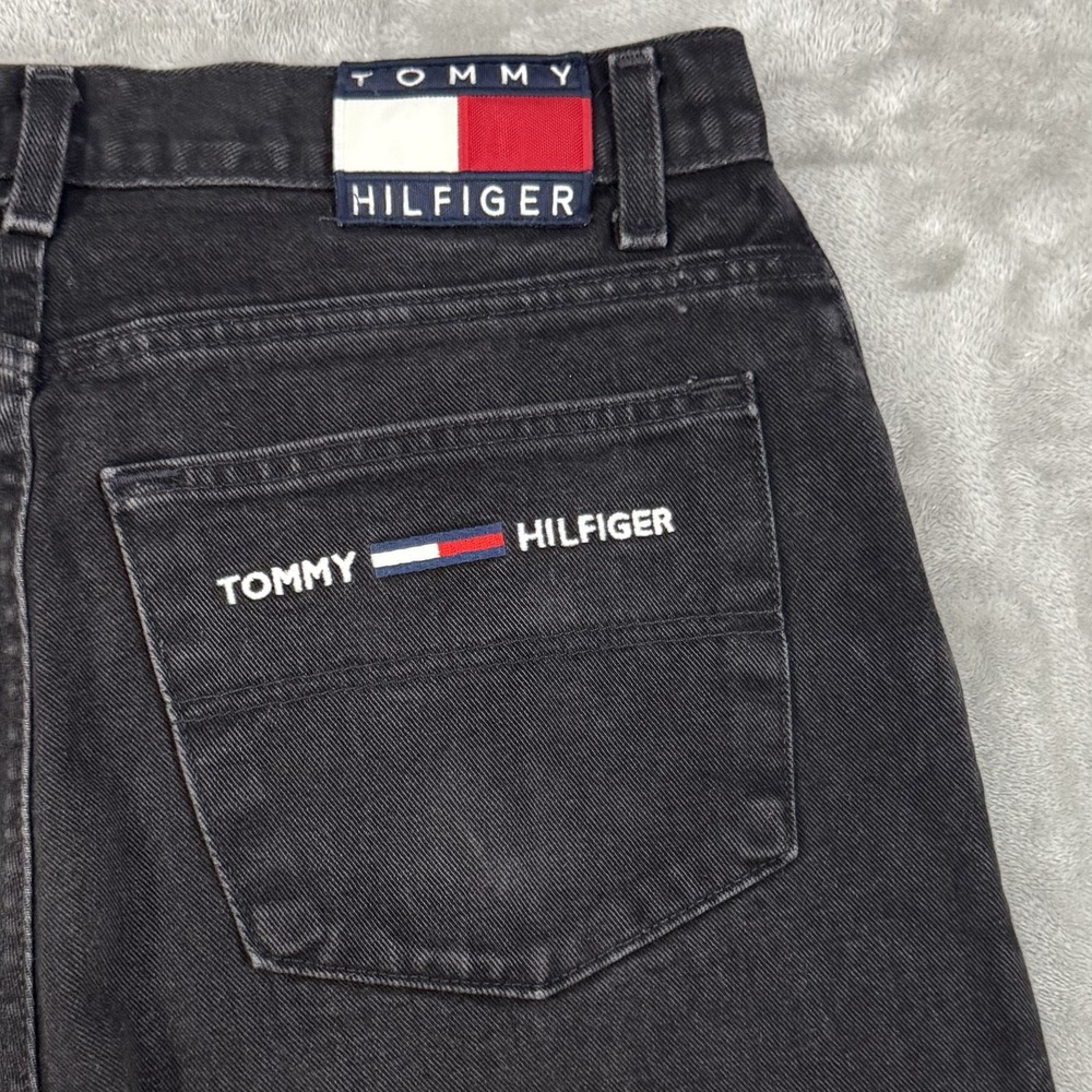 Vintage Tommy Hilfiger Jeans 34x28 Freedom Black Denim Relaxed Tapered Spell Out